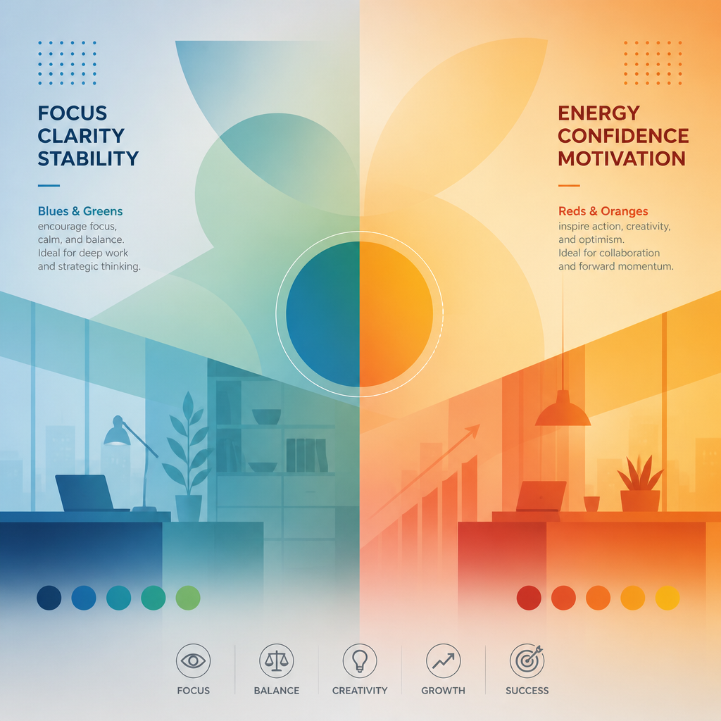 Abstract color palette visualization showing professional business tones and workspace elements