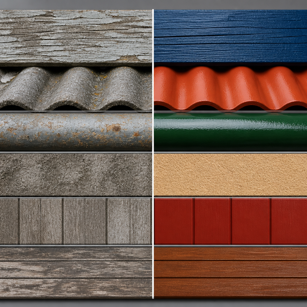 Paint texture comparison showing transformation from faded to fresh commercial finish
