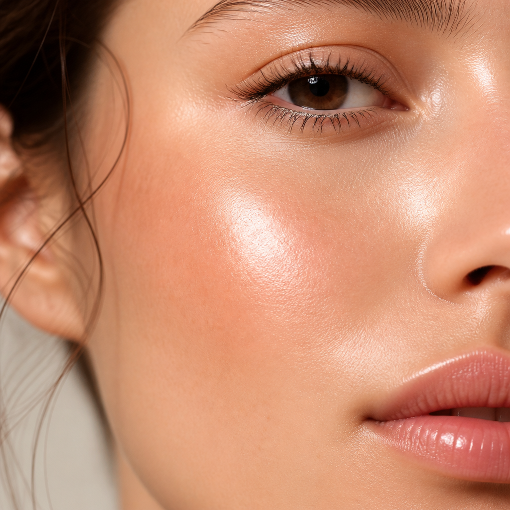 Close-up of smooth, glowing skin showing healthy texture and luminosity