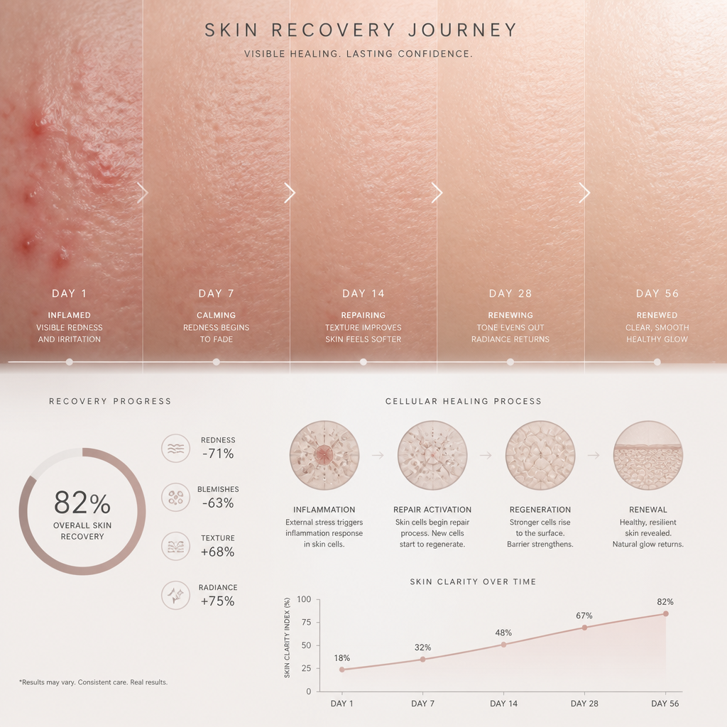 Abstract visualization of skin healing progression during tattoo removal recovery
