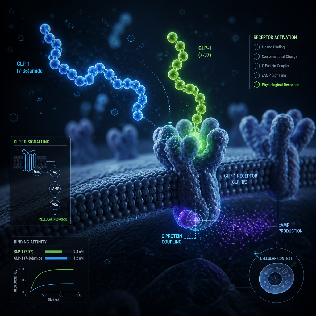 Abstract visualization of GLP-1 receptor activation at the molecular level