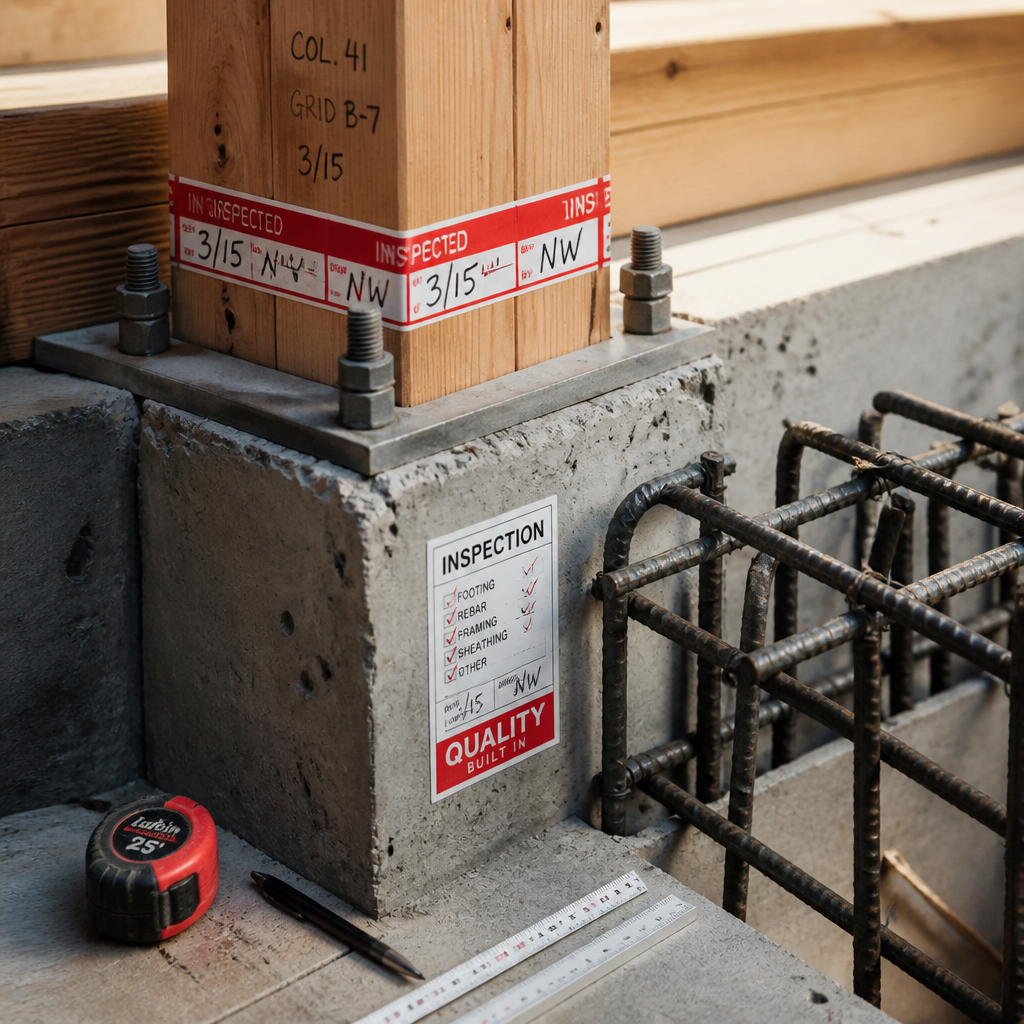 Close-up of construction quality inspection details on building materials