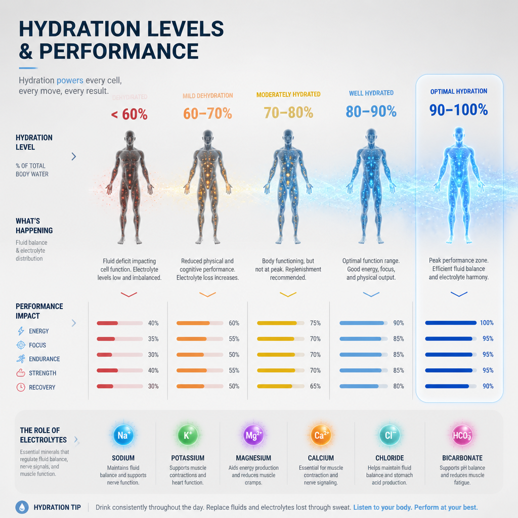 Abstract visualization of hydration levels and their impact on athletic performance