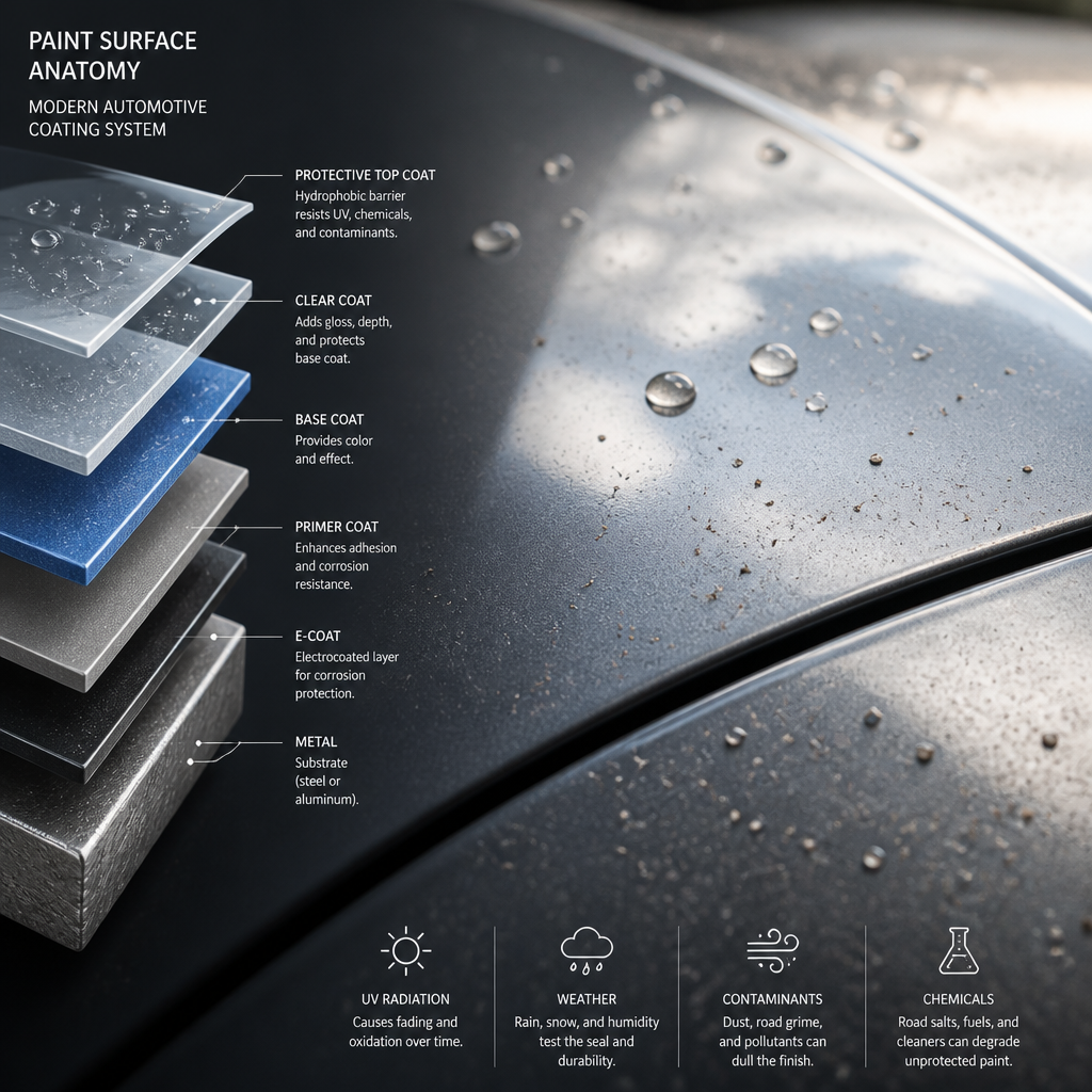 Detailed surface texture showing paint protection and coating quality on vehicle finish