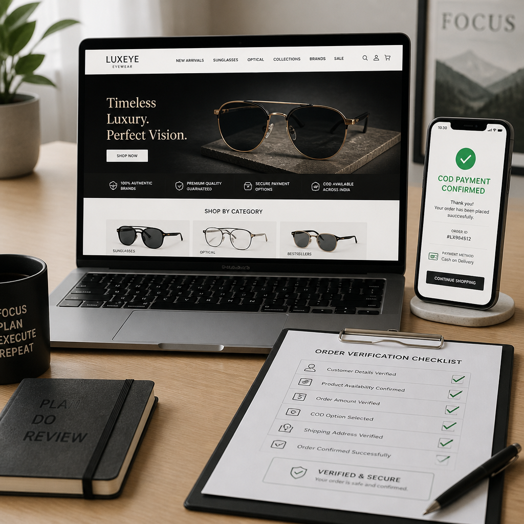 Laptop and smartphone displaying online shopping interface with verification checklist