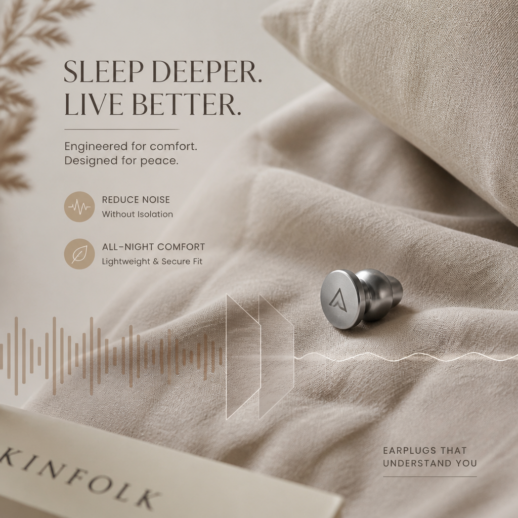 Abstract composition showing earplug comfort elements and sleep design features