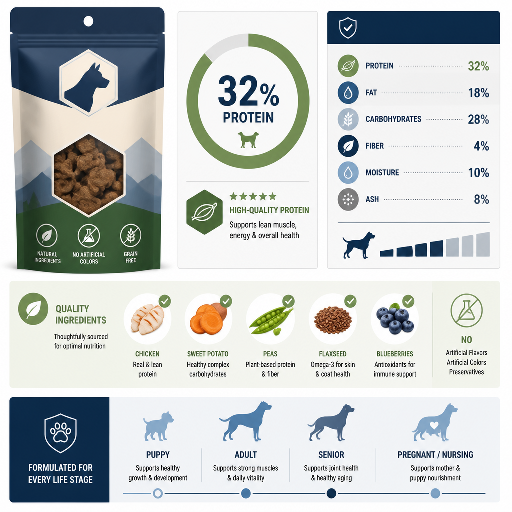 Abstract data visualization representing dog treat nutrition labels and protein content guidelines