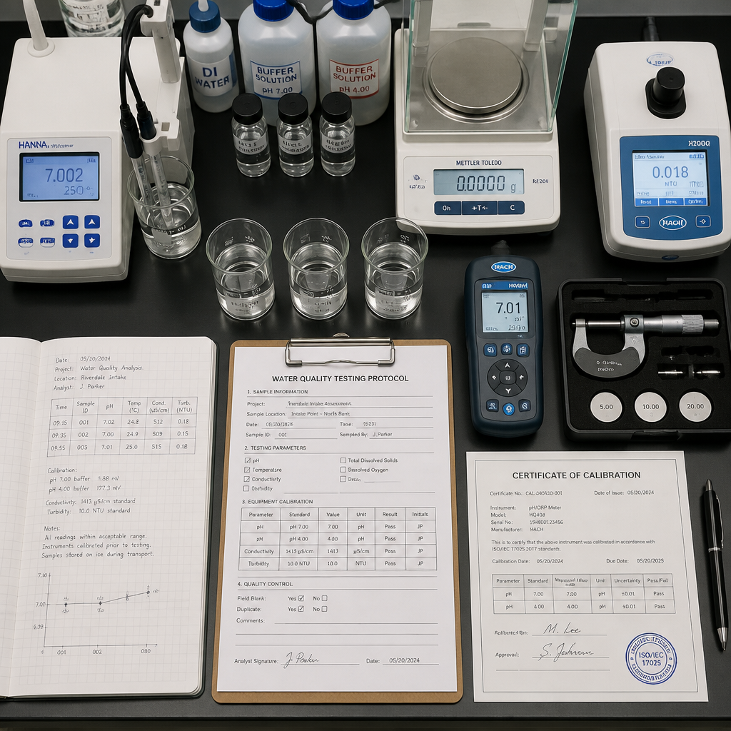 Overhead laboratory setup showing testing equipment and documentation for independent verification