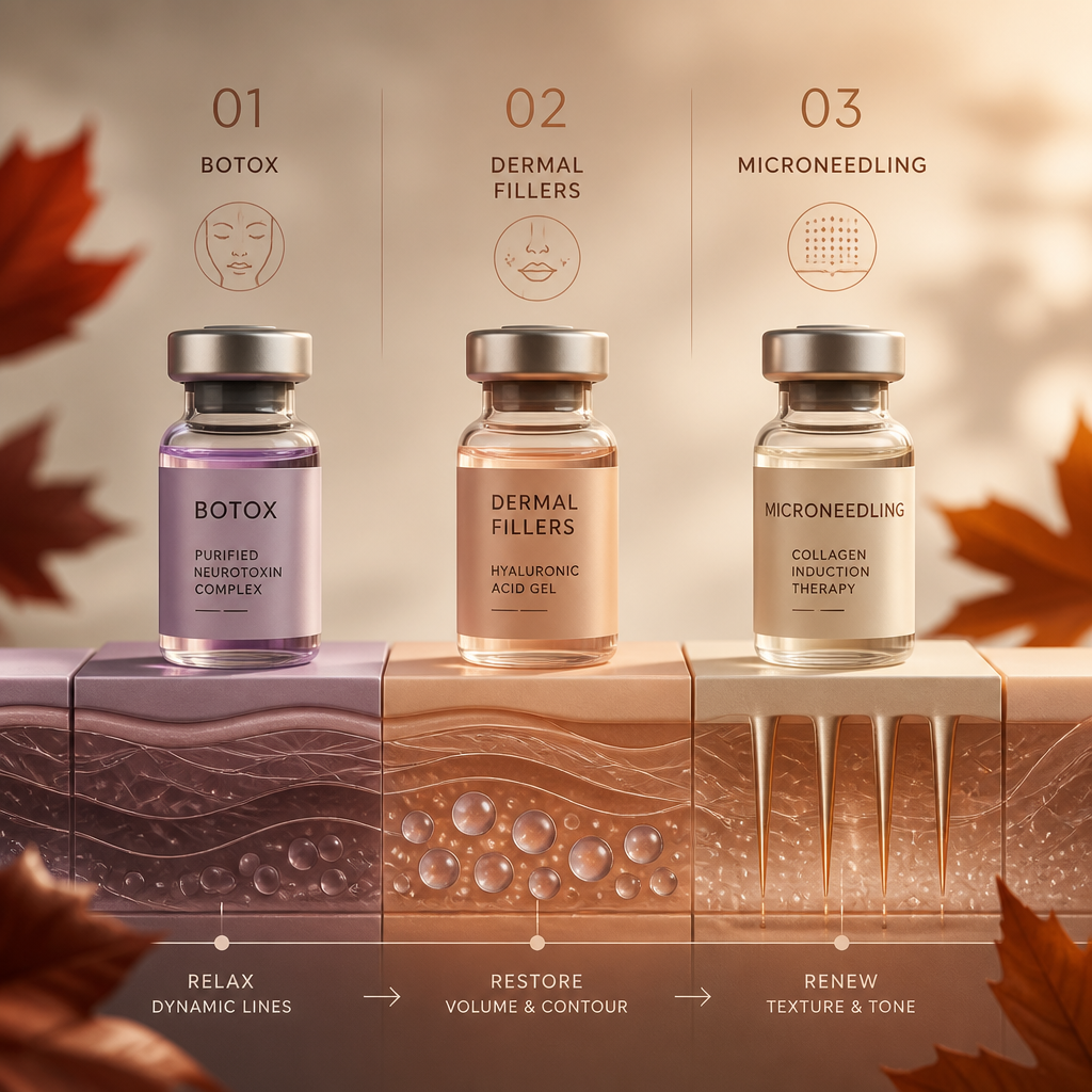 Abstract visualization of three layered anti-aging treatments in artistic arrangement