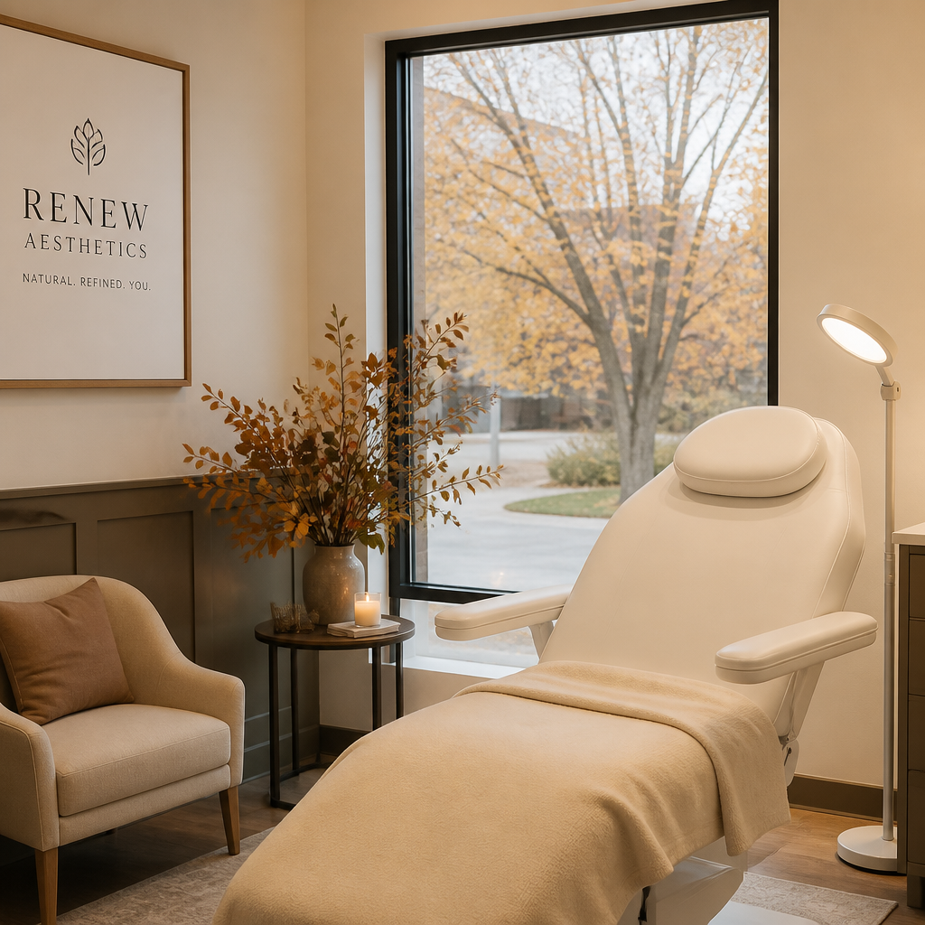 Calm autumn clinic environment illustrating ideal fall recovery conditions for skin treatments