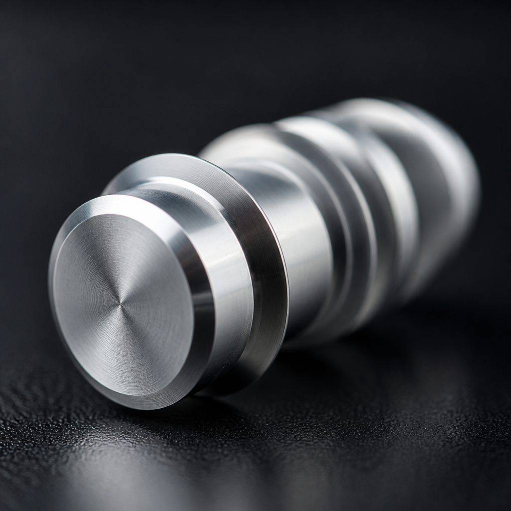 Close-up of a metallic aluminum earplug showing rigid construction and polished surface