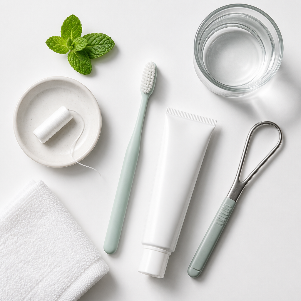 Arranged dental care tools and products on white background showing gentle alternatives