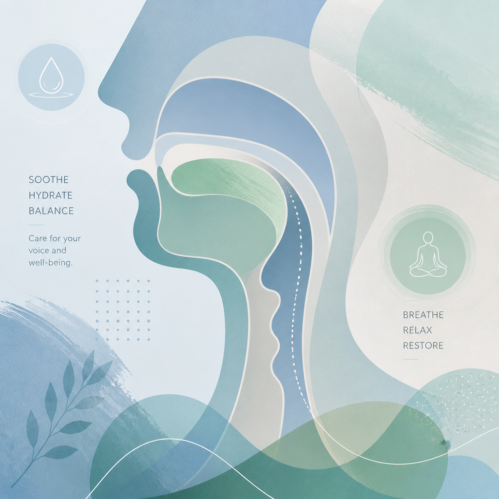 Abstract geometric illustration in calm colors representing throat physiology and relaxation techniques