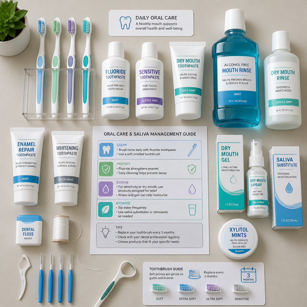 Array of specialized oral care products and tools for respiratory patients