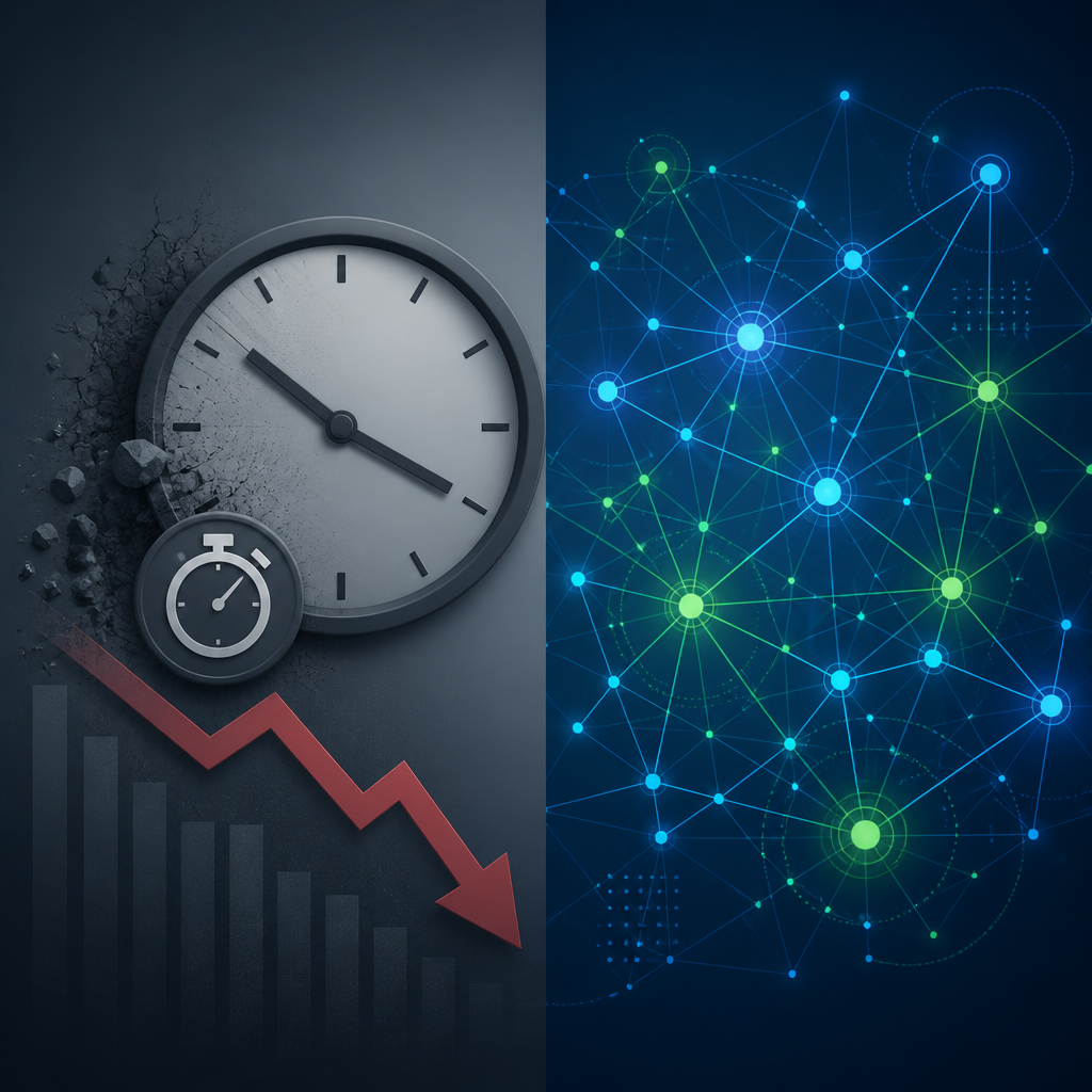 Abstract visualization of IT downtime impact and network connectivity