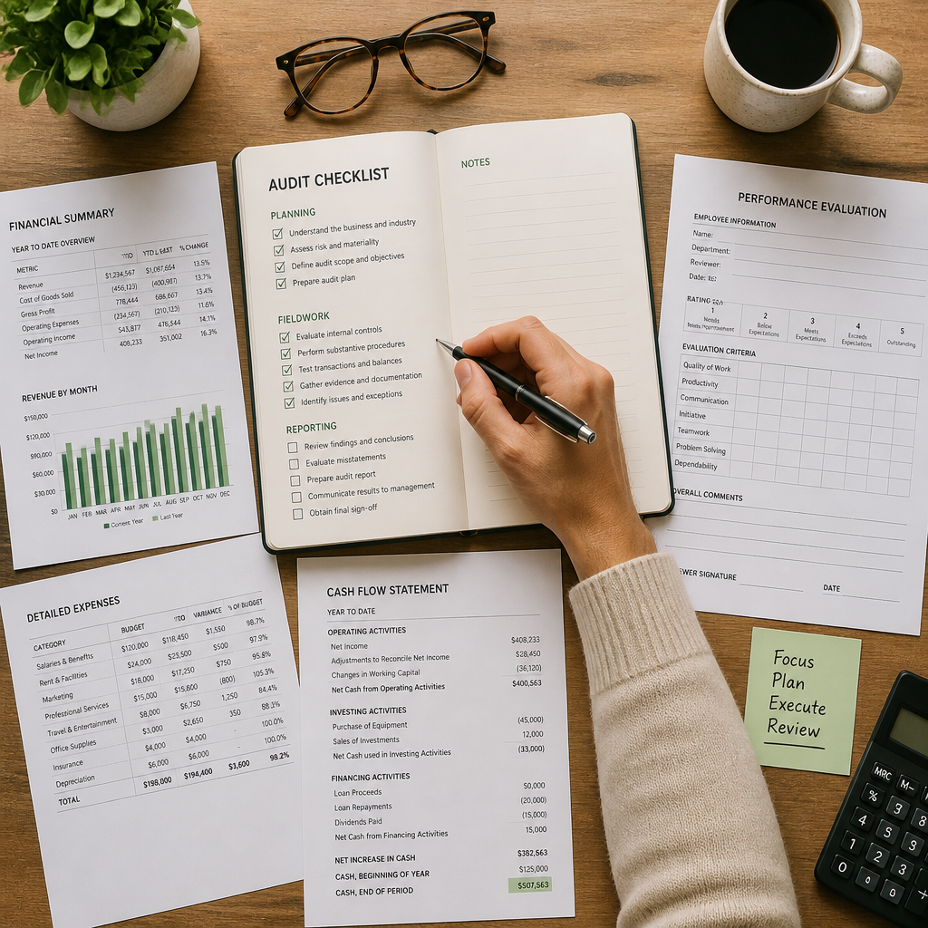 Donor evaluation checklist and financial documents on a desk
