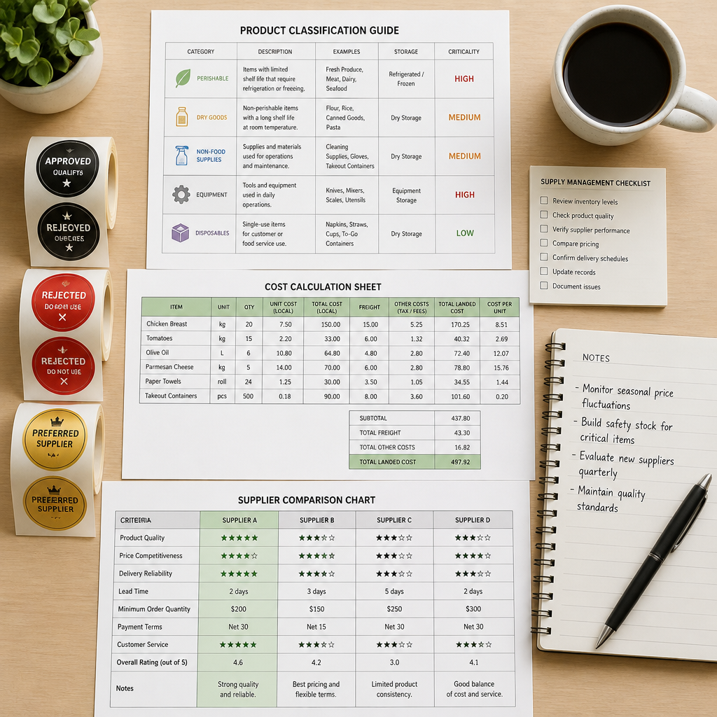 Restaurant hospitality documents and labeling guides for Iberian ham sourcing and classification