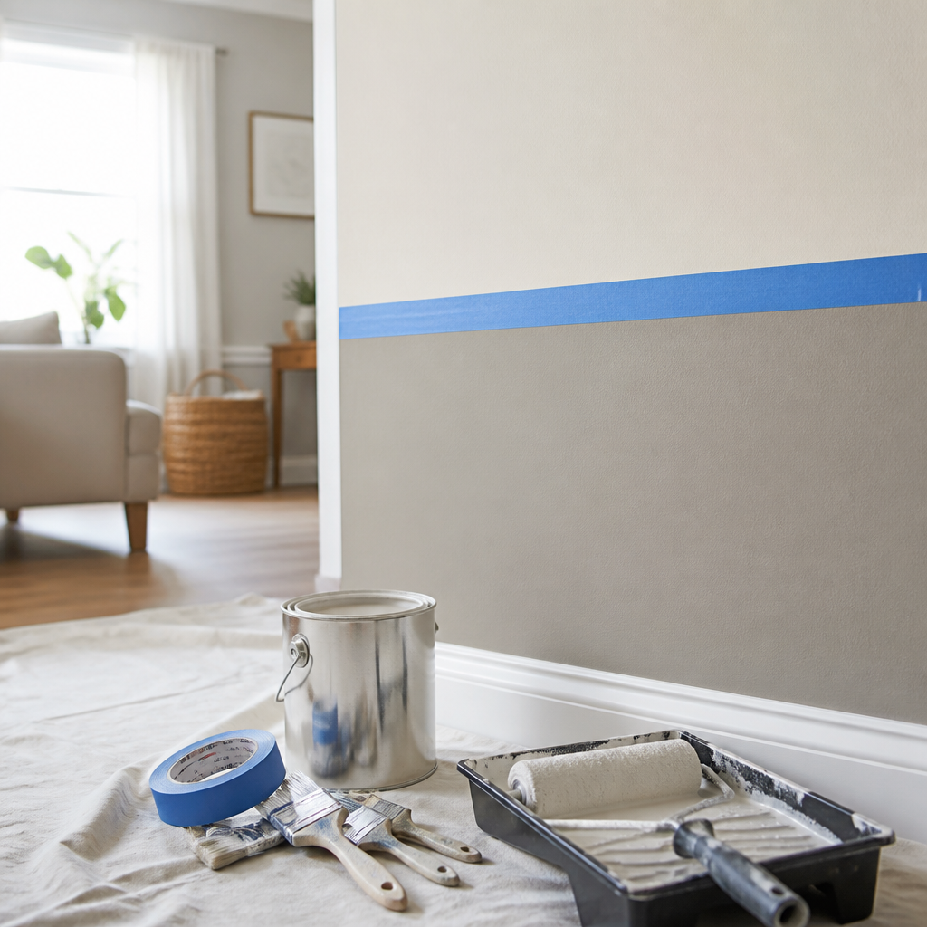 Professionally painted interior wall showing crisp paint lines and quality finish
