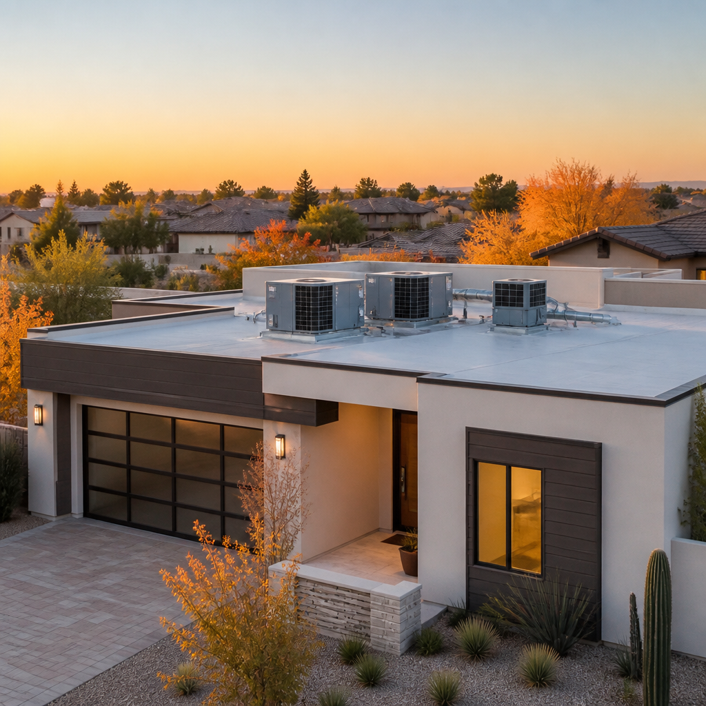 Arizona residential home exterior with visible HVAC system during fall season