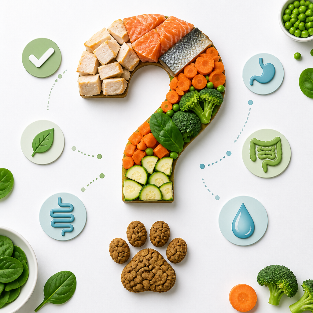 Visual guide showing what to look for in sensitive stomach dog treats