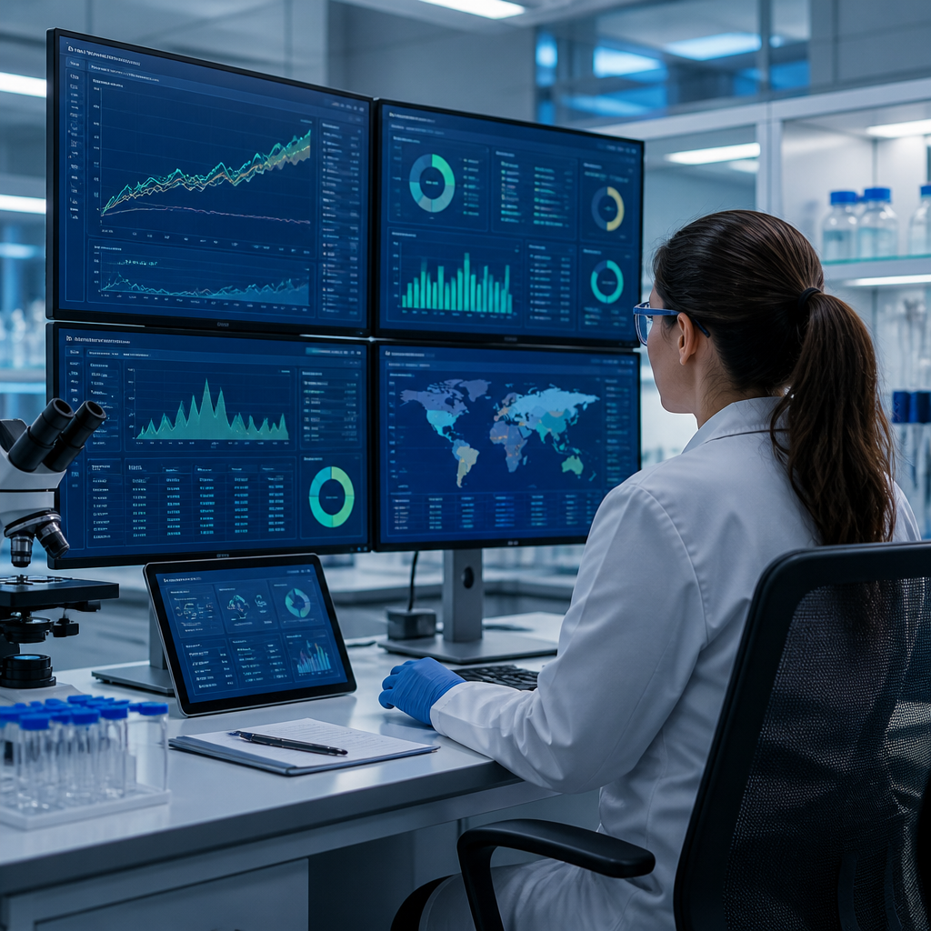 Clinical research data dashboard displaying trial results and metabolic analytics