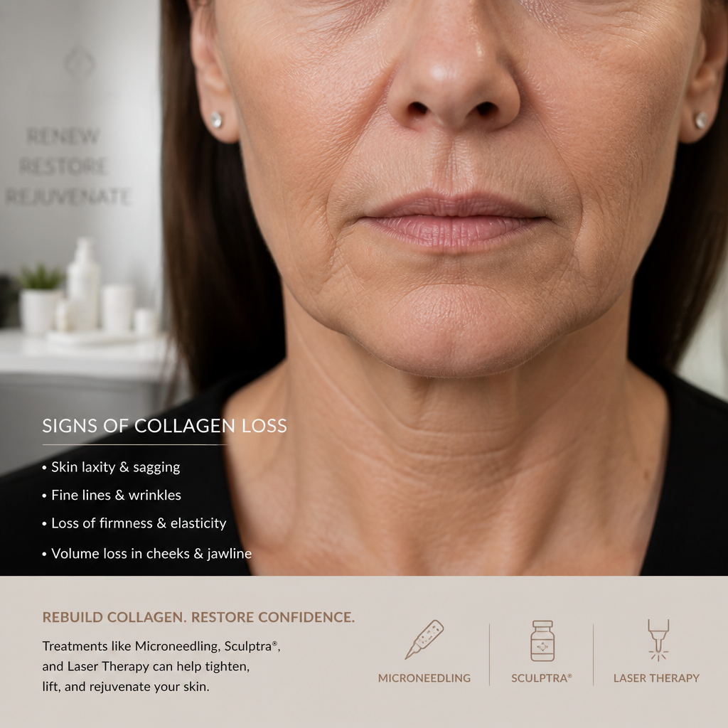 Mid-face displaying skin laxity and fine lines from collagen loss due to hormonal changes