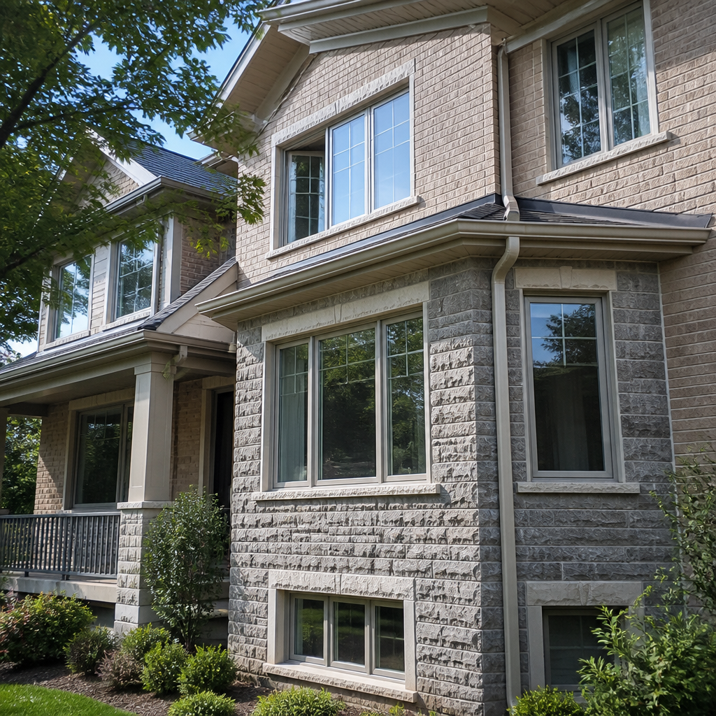 Mississauga residential home exterior showing multiple windows at varying heights and accessibility levels