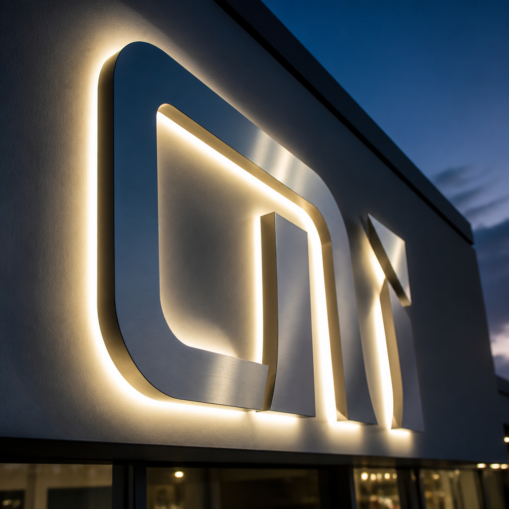 LED backlit channel lettering signage detail showing internal illumination technology