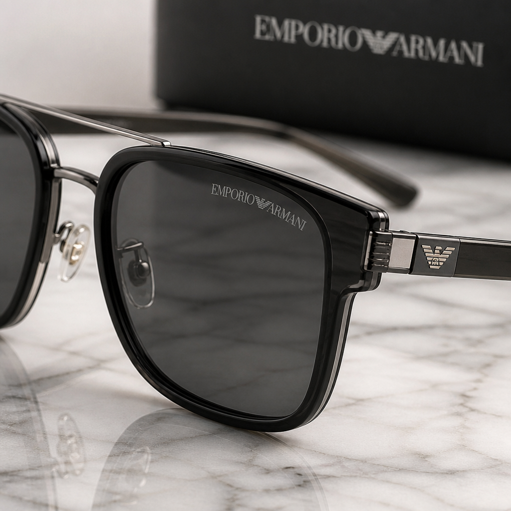 Authentic Emporio Armani sunglasses product closeup showing frame quality and lens details