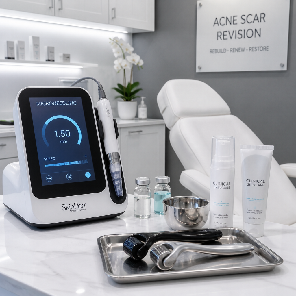 Advanced microneedling and aesthetic treatment equipment in a clinical medical spa setting