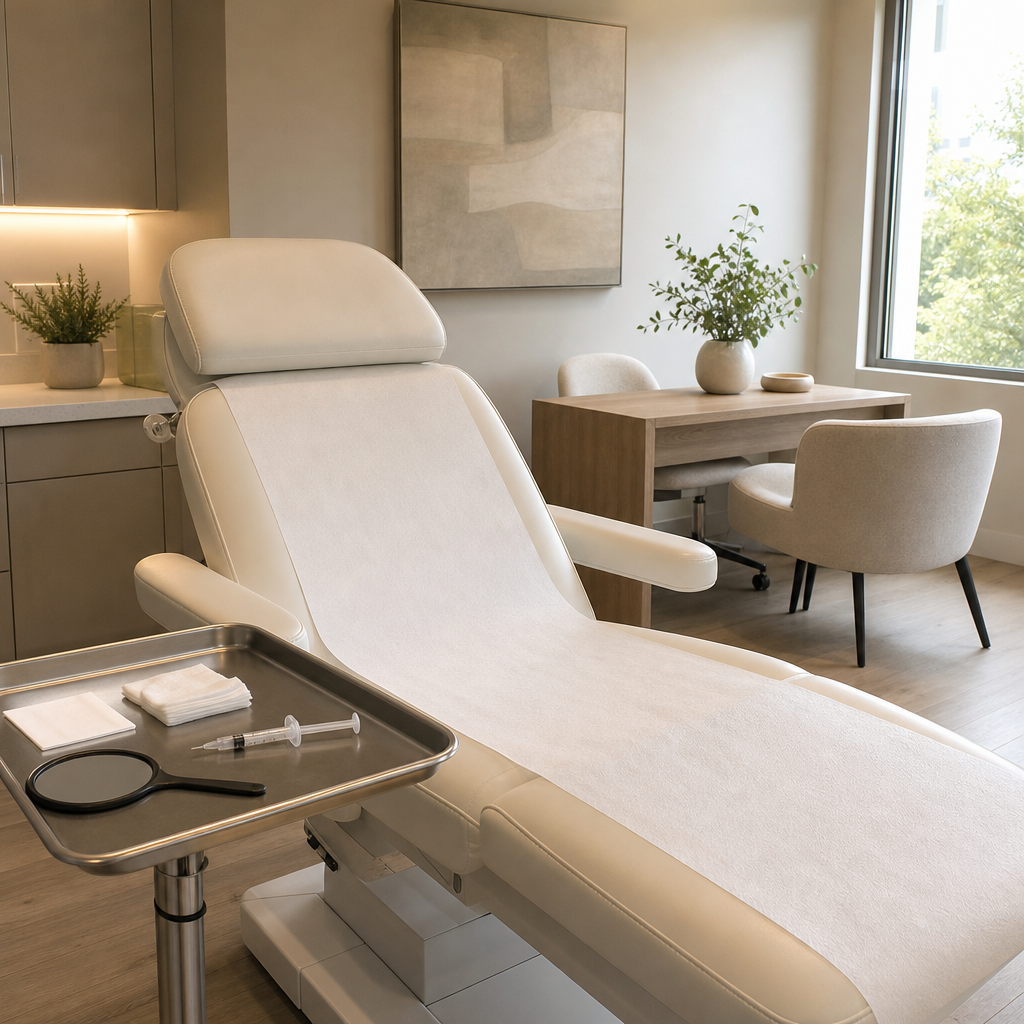 Medical spa treatment room and consultation area setup for filler procedures