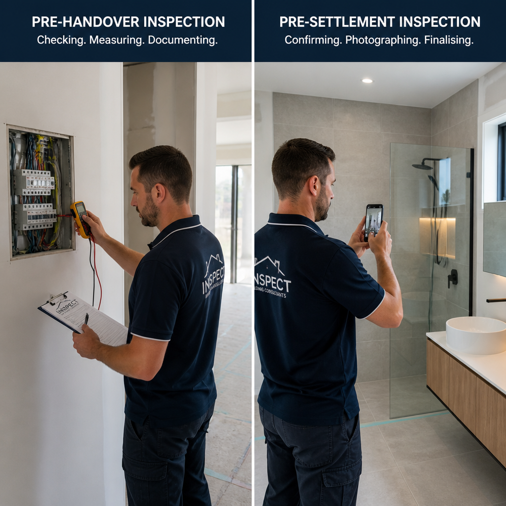 Side-by-side comparison of pre-handover and pre-settlement inspection processes in a new home