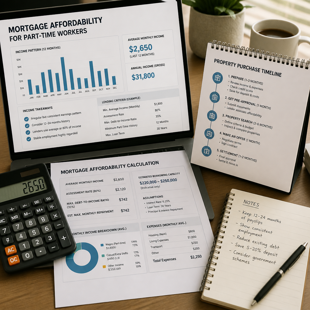 Mortgage affordability calculation tools and annual income documents for part-time workers