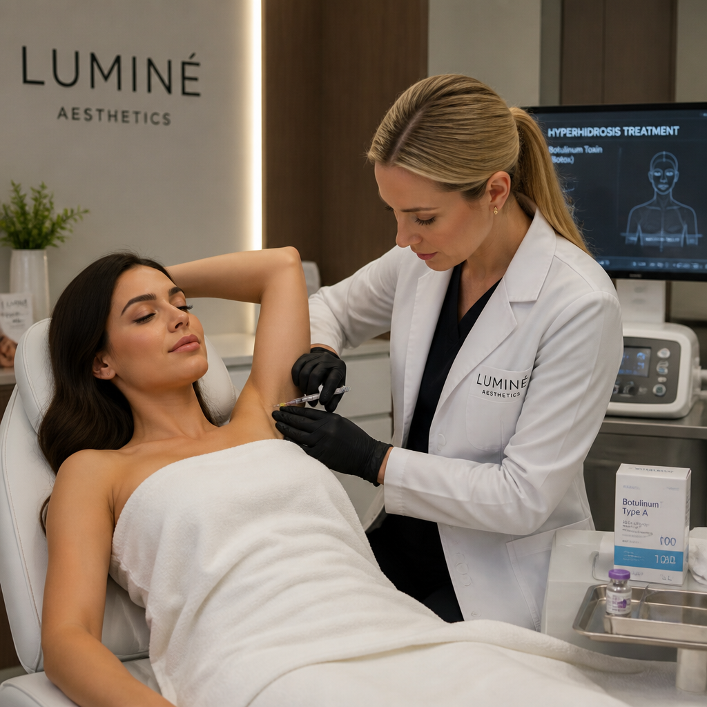 Botox treatment for hyperhidrosis being administered in a clinical medispa setting