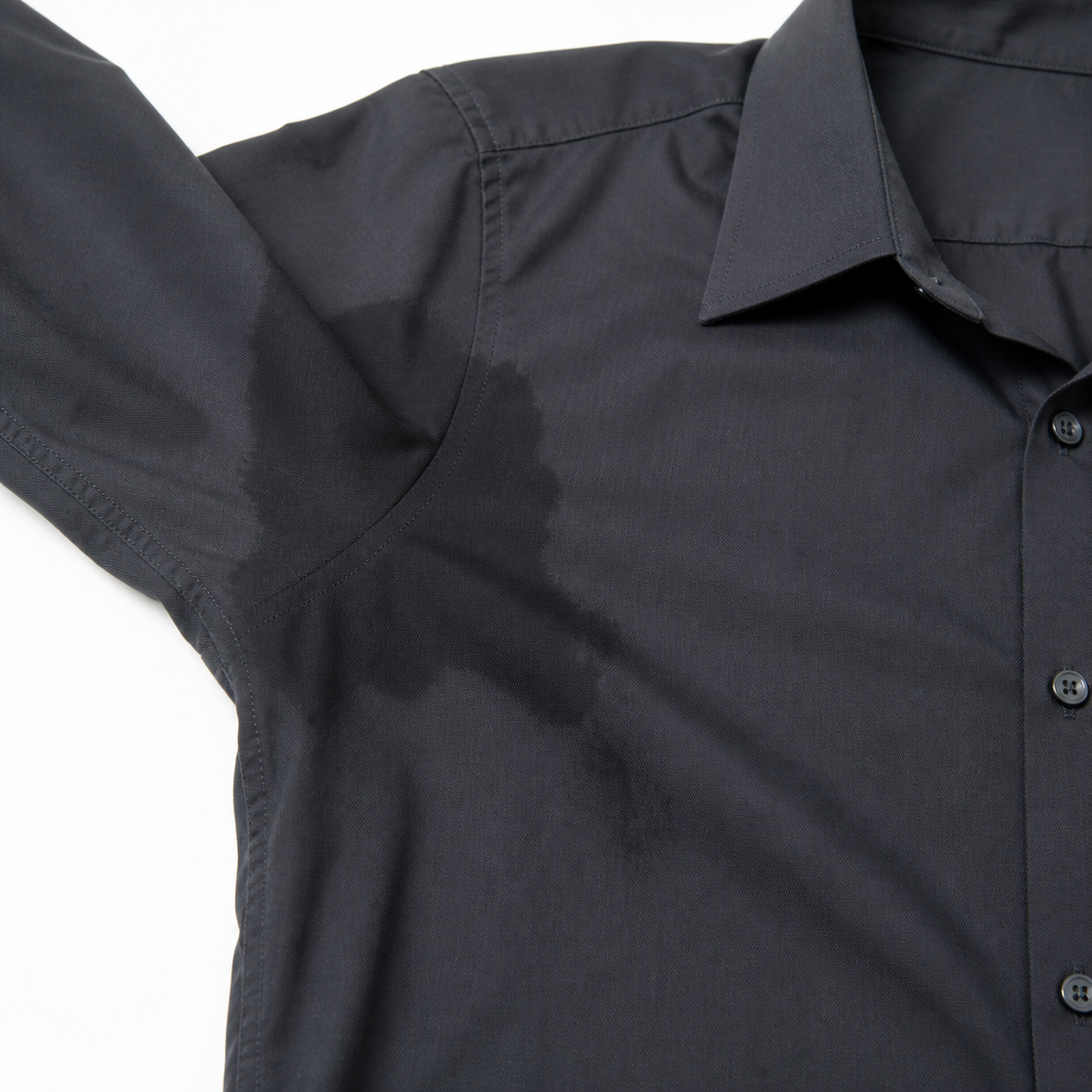 Sweat stains on business attire representing the daily impact of hyperhidrosis