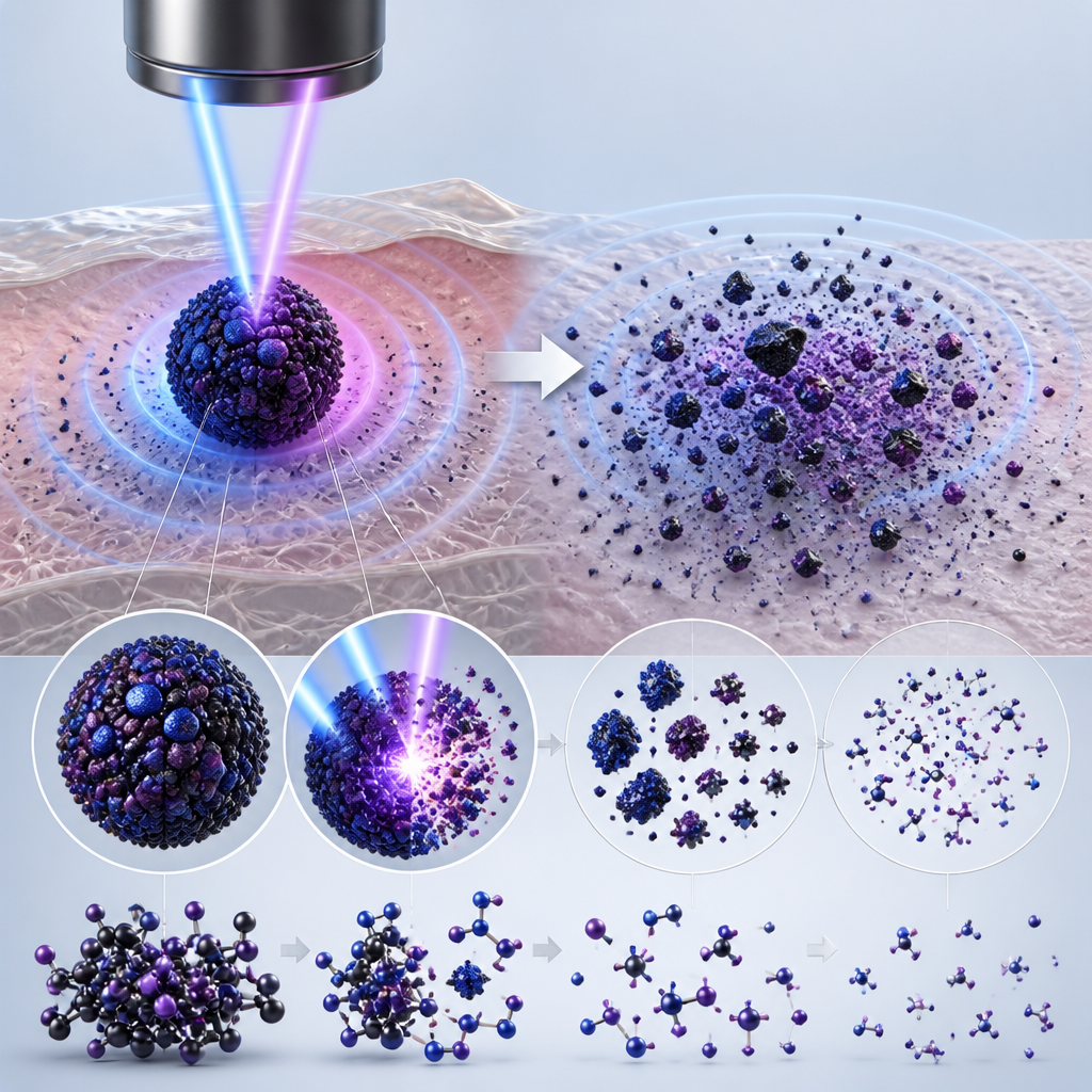 Scientific visualization of ink particle fragmentation by laser shockwaves