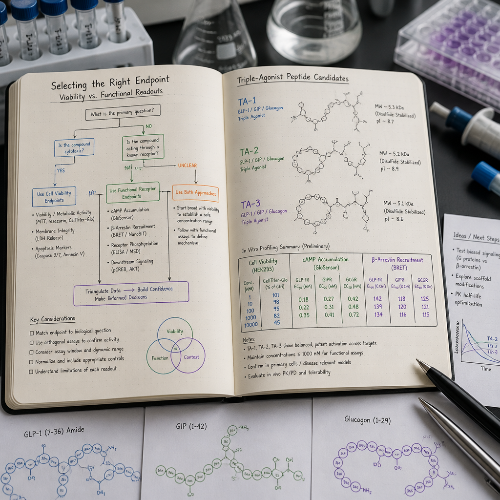 Research decision framework documentation showing cell viability versus functional endpoint selection criteria