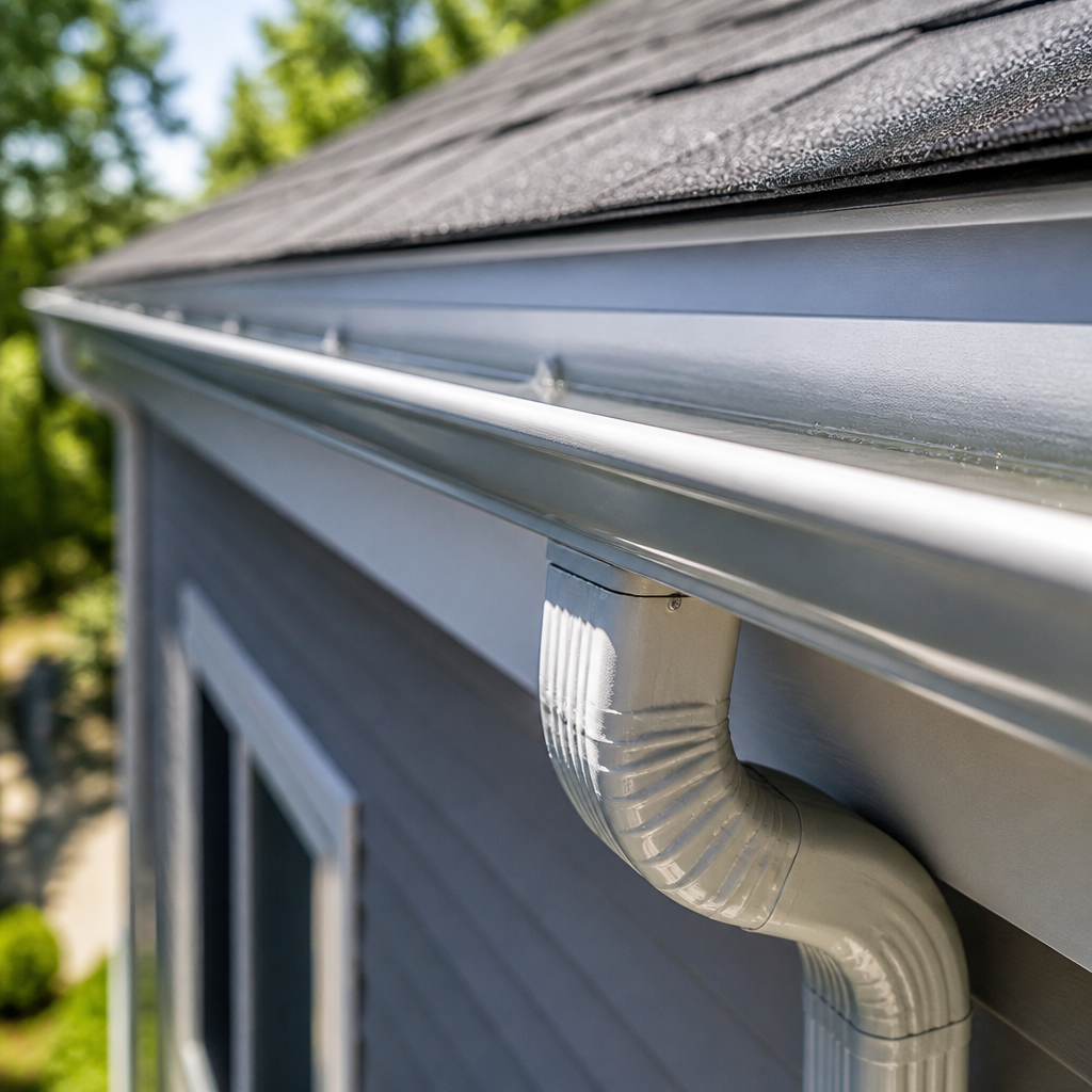 Clean, well-maintained residential eavestrough system after professional eavestrough cleaning service