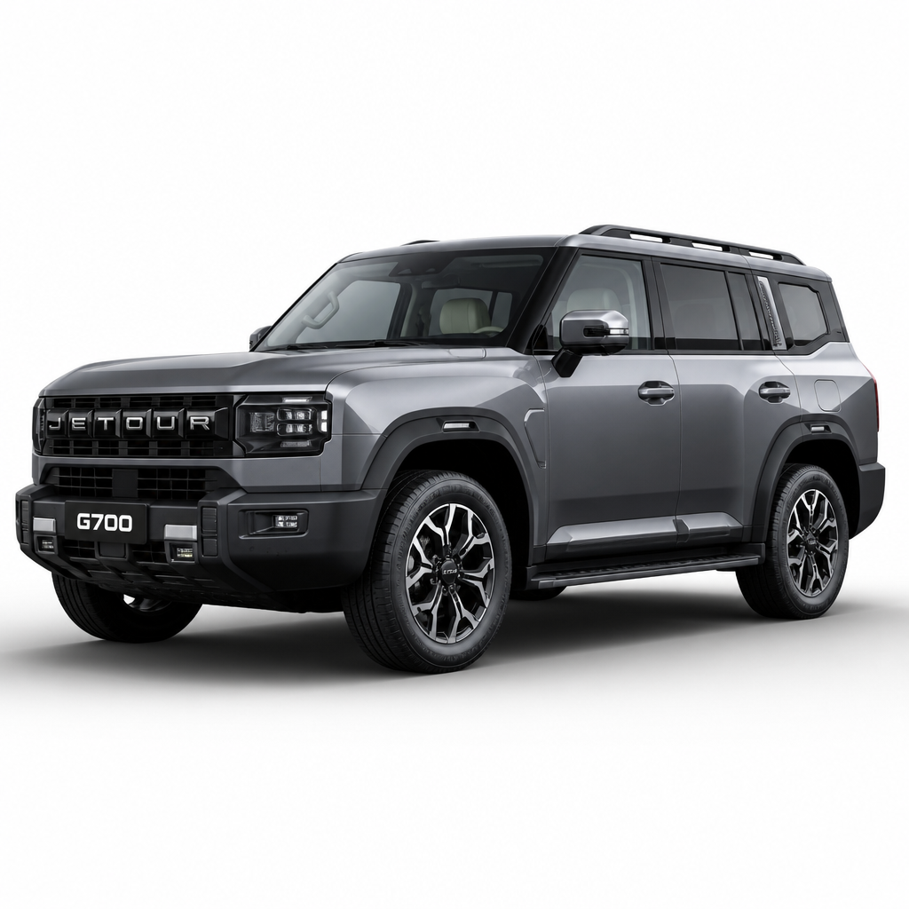 Jetour G700 PHEV SUV displayed in professional studio lighting showing front three-quarter view