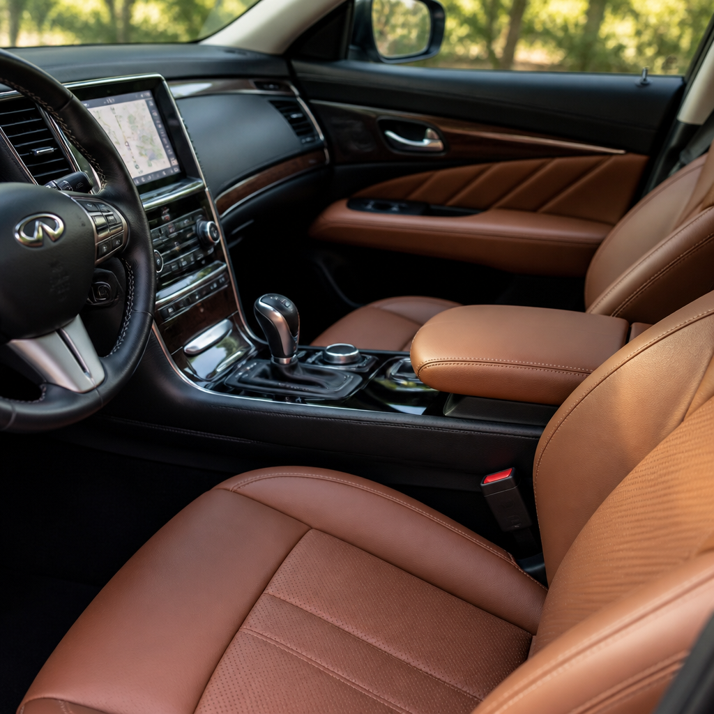 Immaculate interior cabin of a luxury vehicle showing detailed cleaning and preparation for lease return