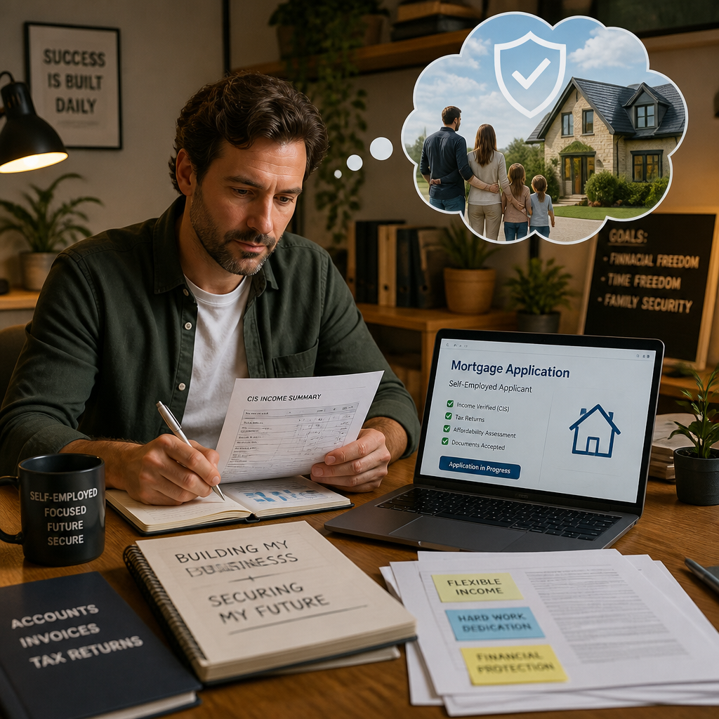 Self-employed professional reviewing mortgage protection insurance options for contractors