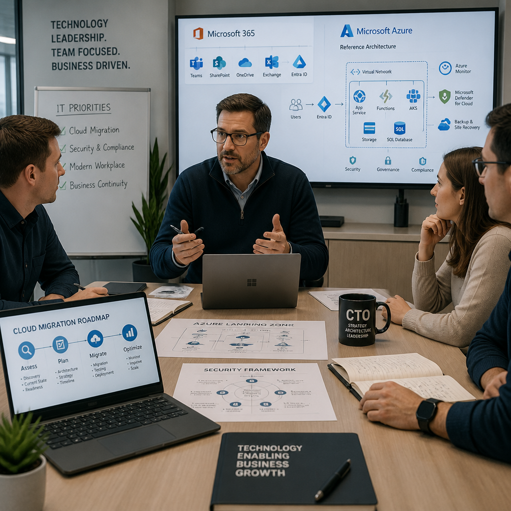 Full-time CTO embedded with internal team reviewing IT infrastructure and cloud migration strategy