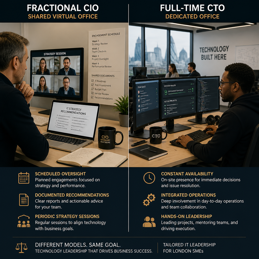 Comparative workspace visualization of fractional CIO versus full-time CTO operational models