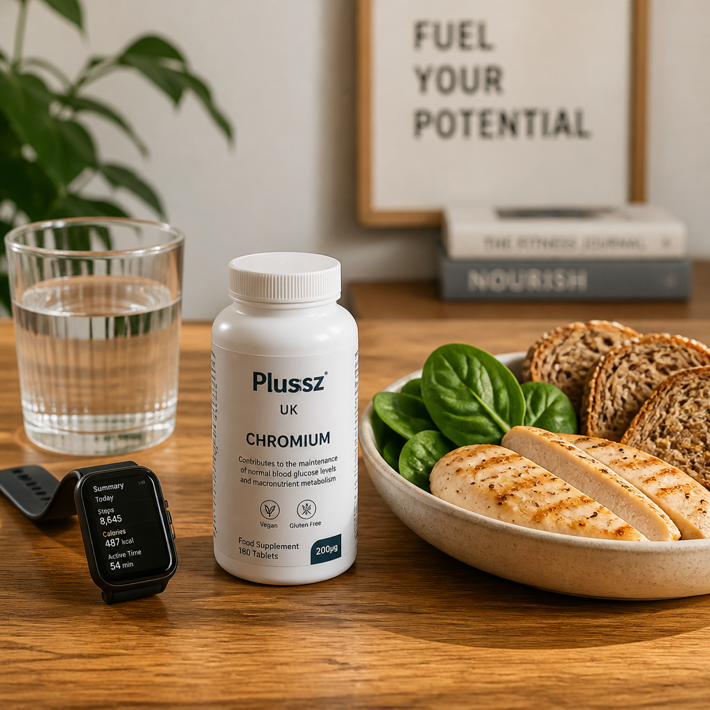 Plusssz UK chromium supplement with dietary sources of chromium-rich foods for active adults