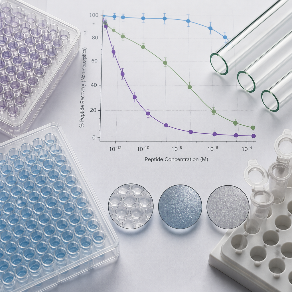 Comparison of laboratory labware surfaces demonstrating different adsorption properties for peptide research