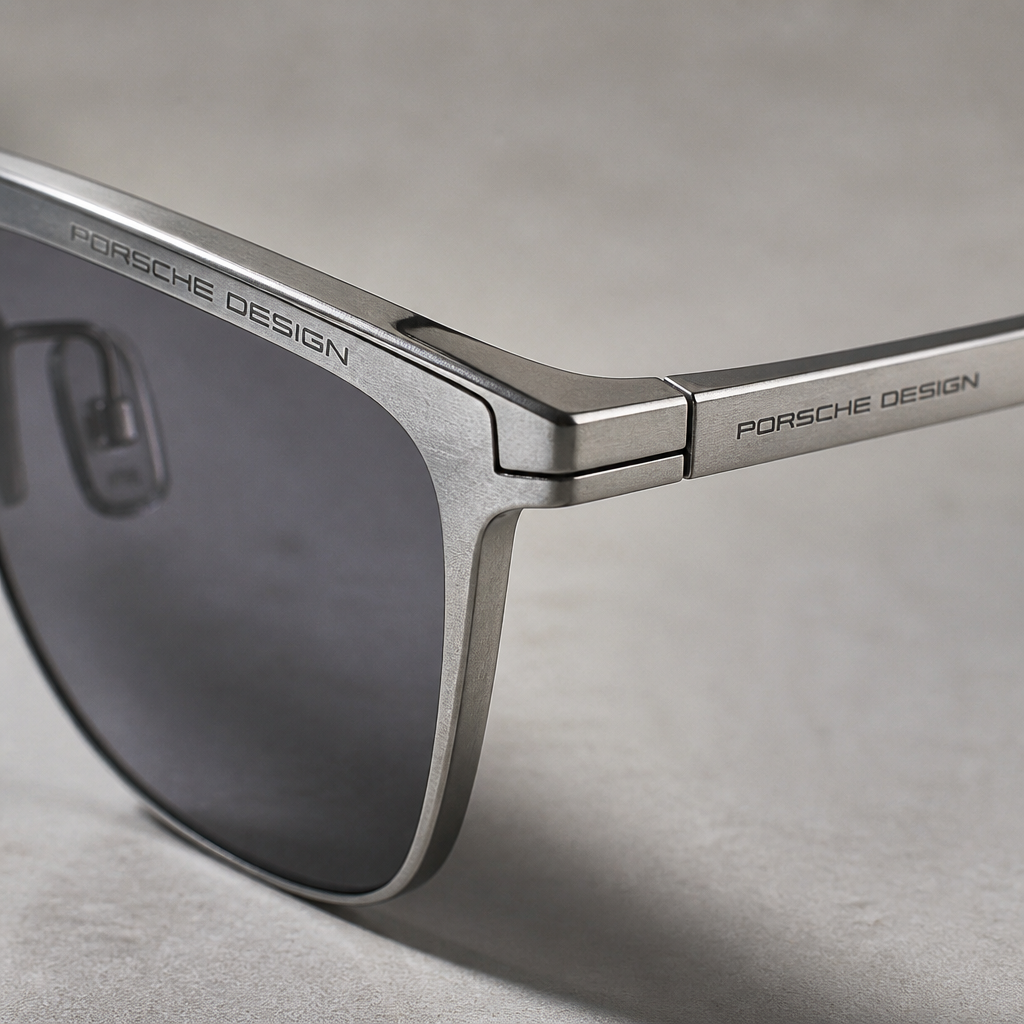 Porsche Design titanium sunglasses highlighting precision engineering and metalwork