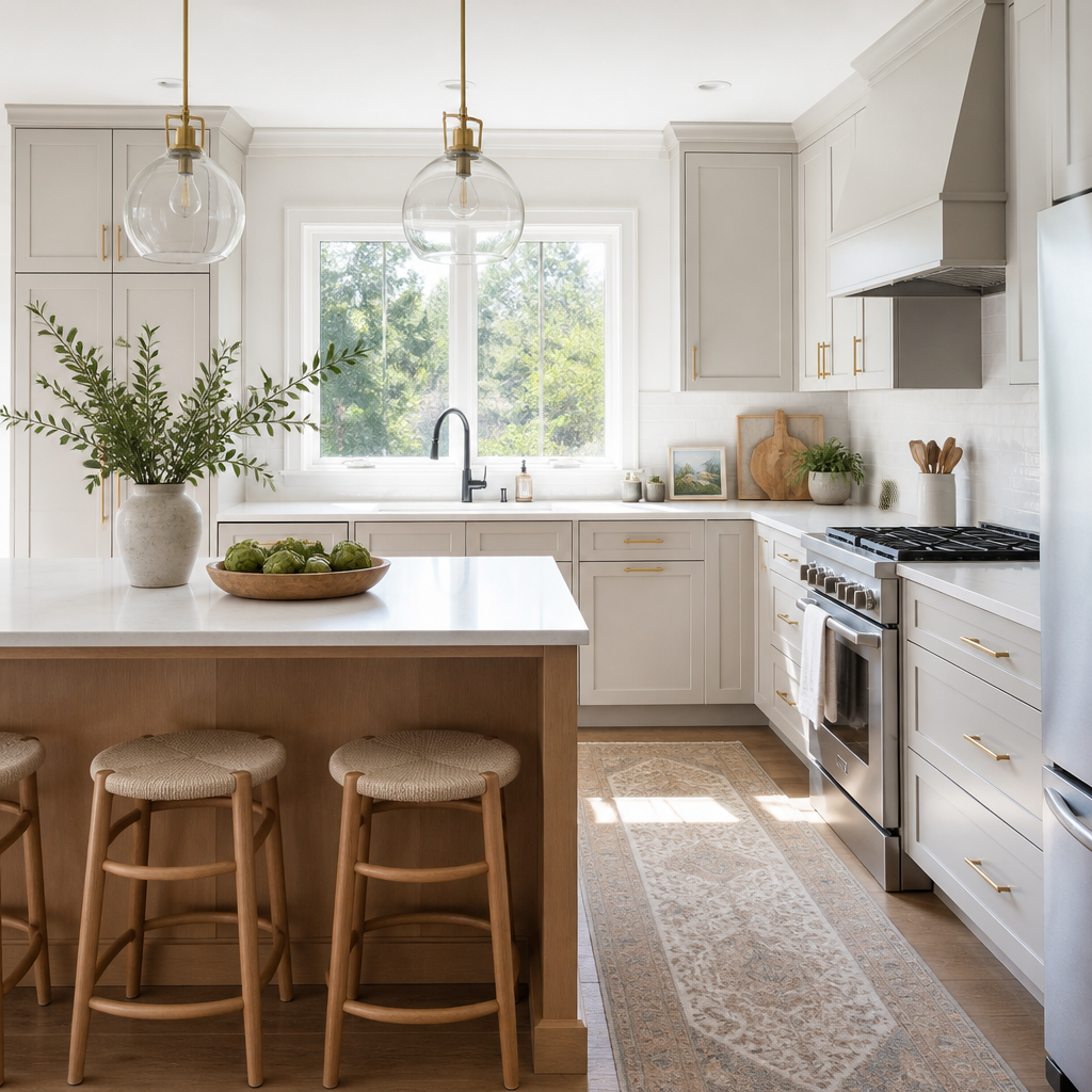 Completed Fraser Valley kitchen with newly painted cabinets in modern finish and colour