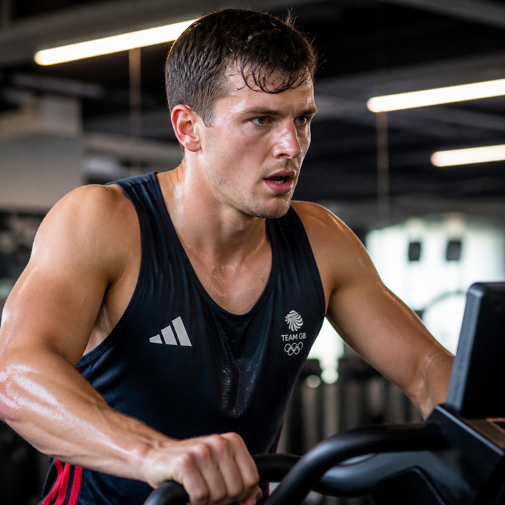 Active athlete mid-training performing high-intensity exercise