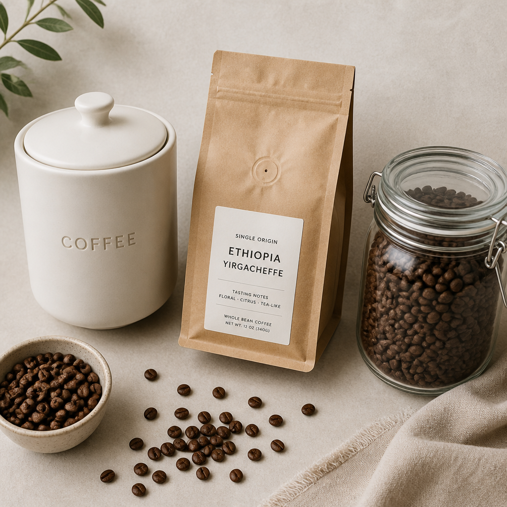 Three different types of proper coffee storage containers arranged for comparison