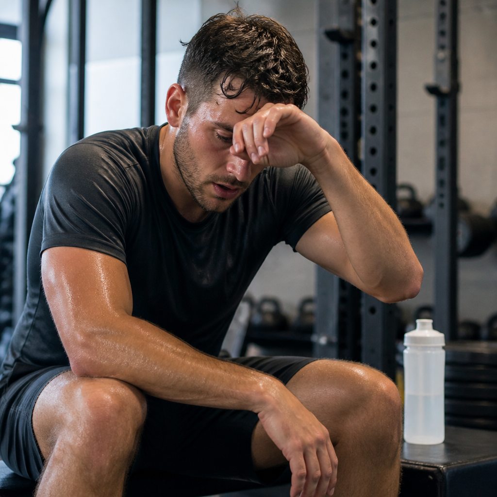 Active person exercising with electrolyte supplement visible